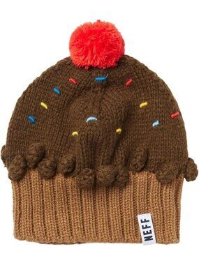 Neff Cupcake Beanie Hat Brown Sprinkles Pom Knit Women’s One Size Cute - NEW